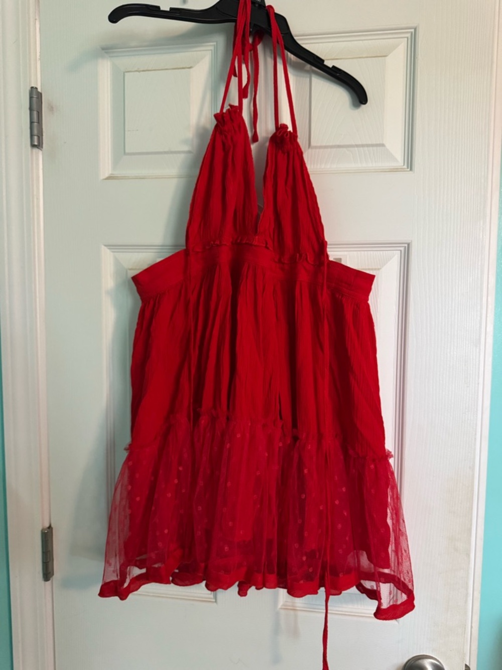 SHEIN Red Halter Backless Tulle Sundress